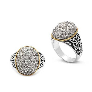 Silver & Gold Ring, CZ Pave