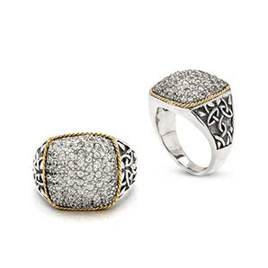 Silver & Gold Ring, Celtic Motif White Topaz