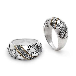 Silver & Gold Ring, Crocodile Motif Zircon