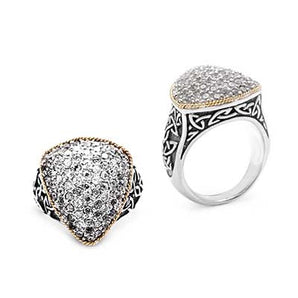 Silver & Gold Ring, Trillion White CZ Pave