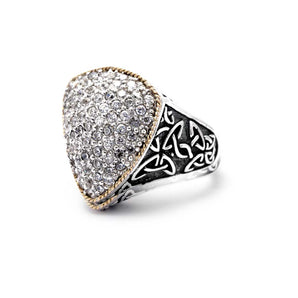 Silver & Gold Ring, Trillion White CZ Pave