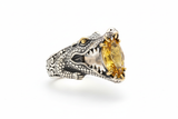 925 Sterling Silver Ring with 18K Gold Crocodile Motif and Marquise Citrine - Handcrafted Balinese Jewelry