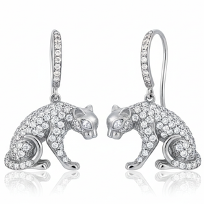 Silver Earring Wild Cat with White Topaz