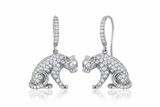 Silver Earring Wild Cat with White Topaz